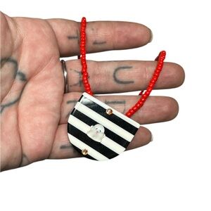 Red beaded necklace ghost pendant and rhinestones punk 90s Y2K statement jewelry